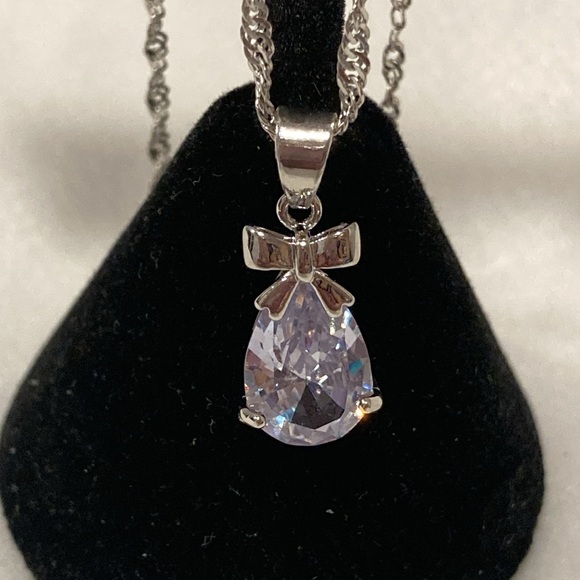 NWOT - Sterling Silver Pear Shaped CZ Bow Necklace, Pendant & Earrings Set - Picture 4 of 14